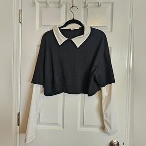 Black And White Collared Crop Top